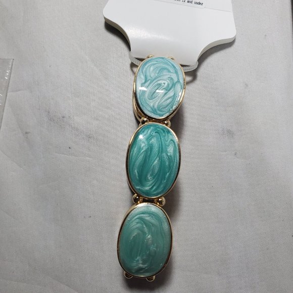 Coral bay gold with Aqua enameled stretch bracelet - Picture 2 of 5